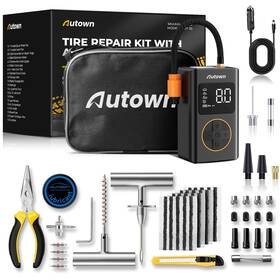 Autown Ctrt35 Flat Tire Repair Kit With Air Compressor 54 Pieces For Car Motorcycle Atv