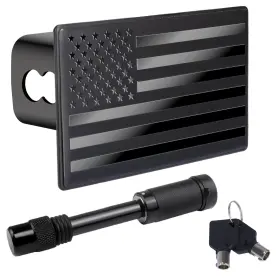 Bfxm-thc-bfm1 Bfxm 2 Inch Trailer Hitch Cover American Flag Stainless Steel Metal Black