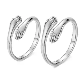 Body16g Czcz 784137954107 925 Sterling Silver Rings Two Hands Hug Open Ring Ladies Men Wed