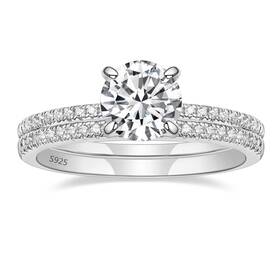 Eamti 15051 1.2ct 925 Sterling Silver Bridal Ring Sets Round Cz Engagement Promise