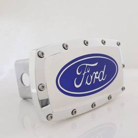 Elite Automotive Products Inc. 8133198 Logo Billet Tow Hitch Cover For Ford Blue On Chrome
