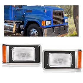Hecasa Mo-5089 Pair Headlights With Bezels Compatible 1990-2017 Mack Ch613 Sfa Hood