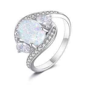Jerwli Wmj179859 Opal Ring 925 Sterling Silver Oval Rings Wedding Engagement Promise Ring