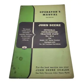 Om-a68-1255 John Deere Integral Four-bottom Tractor Plow No 814 Operators Manual