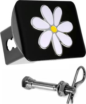 Lfparts Angh2830 Plumeria Flower 3d Emblem Metal Trailer Hitch Cover 2 Inch White On Black