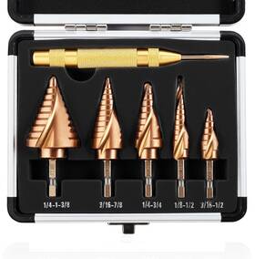 Macxcoip 793313650931 M35 Cobalt Step Drill Bit Set With Automatic Center Punch 1/8 Inch To 1-3/8 6