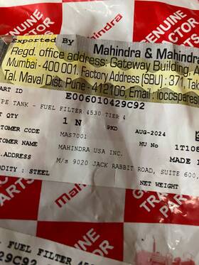 Mahindra E006010429c92 Fuel Line Part Number