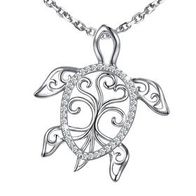 Manbu 43390-82035 Sterling Silver Sea Turtle Necklace Abalone Tortoise Pendant Tree Of Life Jew
