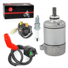Moto1988 733998695209 Starter Motor And Relay Ignition Coil Spark Plug Kit Compatible With Honda 2000