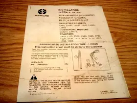 86539111 New Holland #86539111 Engine Block Heater Kit Installation Instructions