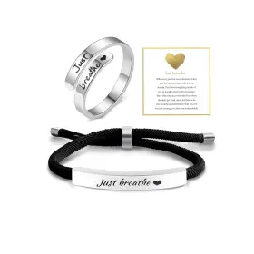 Rh12 Phaxud Just Breathe Ring Bracelet Breathing Necklace Set Stainless Steel Anxiety Bre