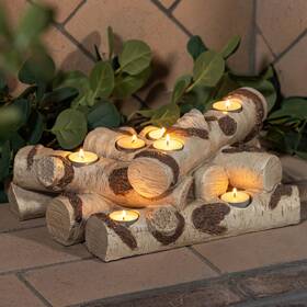Plow & Hearth 801946653141 And Faux Birch Wood Resin Logs Candle Holder For Fireplace Romant