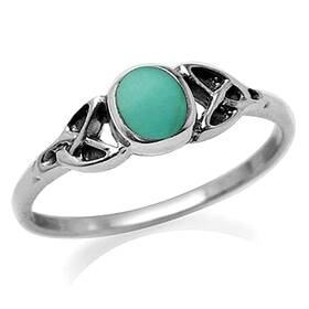 Silvershake Rn0058804-5.5-silvershake Petite Created Green Turquoise Inlay 925 Sterling Silver Celtic Knot Ring Siz