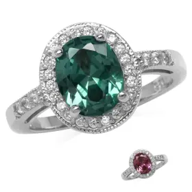 Rn0096483-9-silvershake Silvershake 10x8mm Oval Shape Simulated Color Change Alexandrite 925 Sterling Silver Halo