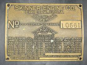 Skinner Engine Co. 10561 Vintage Co. Erie Pa. Steam/gas And Turbine Brass Plate