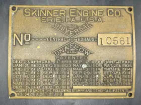 10561 Skinner Engine Co. Vintage Erie Pa. Steam/gas And Turbine Brass Plate