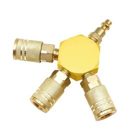 Tnuocke H-047 Air Splitter 3-way Manifold Hex Style With 3 Pieces Brass Industrial Coupler