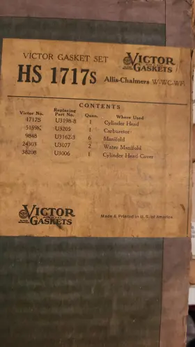 1717s Victor Gaskets Hs Allis Chalmers W Wc Wf