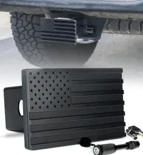 0122 Xprite 760249911214 Aluminum Trailer Hitch Cover Heavy Duty 2 Inch Tow Black U.s. Flag