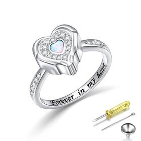 Yinshan B09gkdqmsc 925 Sterling Silver Lab Opal Heart Urn Ring For Ashes Angel Wings Cremation J