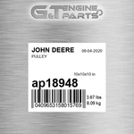 AP18948 Pulley Fits John Deere (surplus Open Box) New. Price: $103.87.
