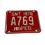 Vtg Moped License Plate Tag Ontario Canada 1978 A769 7X5 Preowned Collectible Used. Price: $34.99.