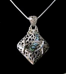 Sterling Pendant Necklace Vintage Abalone Accent 20" Long 925 Silver Box Chain Pre-owned. Price: $67.00.