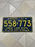 Michigan 1967 Trailer License Plate # 558-773 Used. Price: $15.50.