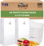 Duro 4# White Paper Lunch Bags 500-COUNT, Bulk Disposable 4LB, New. Price: $44.42.
