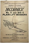 1916 Mccormick No Big Plain Lift Mower Ihc Manual Parts Horse Drawn Sickle Hay Used. Price: $69.95.