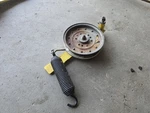 John Deere 72 Mower Deck Belt Tensioner Arm, Pulley And Spring 4200 4300 4400 Used. Price: $75.00.