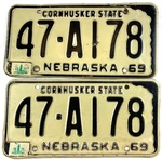 Vintage Nebraska 1969 1971 Auto License Plate Set Pair 46-A178 Valley Decor Used. Price: $37.95.
