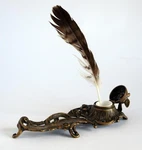 Vintage Bronze Inkwell Desk Set Uccello Italy Bird Ornate Writing Decor Rare Used. Price: $284.99.
